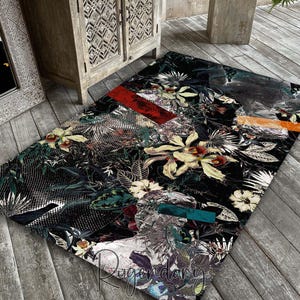 Retro Style Floral Rug, Abstract Carpet, Living Room Mat, Leaf Decor, Flowers Rug image 1