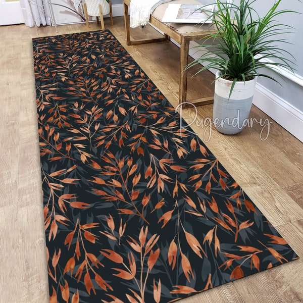 Dark Color Floral Runner Rug, Machine Washable Soft Hallway Carpet, Decorative Kitchen Runner Rug, Custom Size Long Carpet, 2x8 feet, 3x10