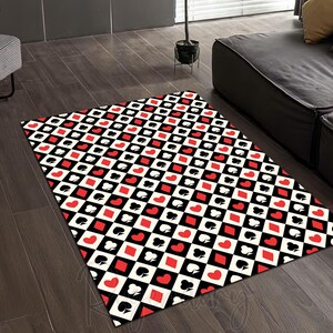 Playing Card Rug, Poker Themed Carpet, Casino Decor, Game Room Area Mat, Spades, Hearts, Clubs, Diamonds