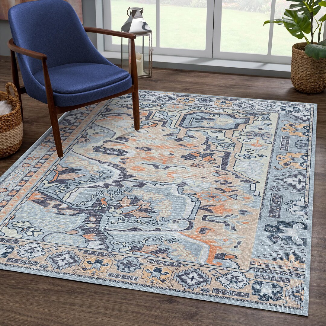 Modern Abstract Rug: Blue Geometric Pattern Carpet - Etsy
