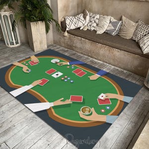 Gambling Table Area Rug, Poker Night Decor, Casino Game Carpet, Play Room Mat