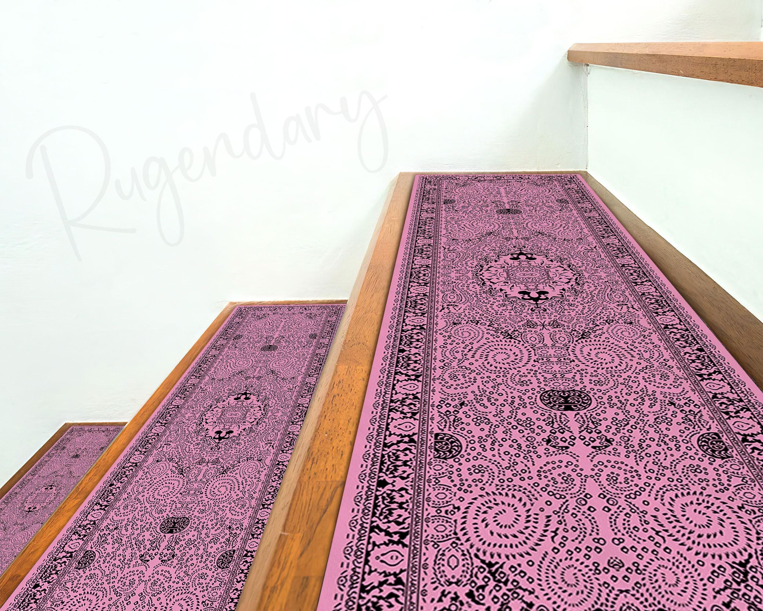 その他 FOOT STEP RUG ciatre exclusive Boho Pink & Black Stair Rug: Oriental Step Mat, Nonslip Backing