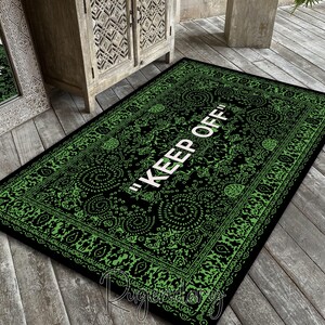 Black and Green KEEP OFF Rug, Aesthetic Keep Off Carpet, Cool Runner Rug for Hallway, Sneaker Rug, Modern Bedroom Decor, Hypebeast Area Mat
