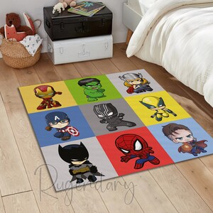 Alfombra de superhéroe bebé, alfombra de habitación Marvel, Capitán América, Hulk, Thor, Iron Man, alfombra de dibujos animados, alfombra de superhéroe, alfombra de habitación para niños, decoración de guardería
