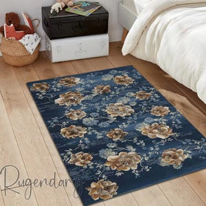 Rose Pattern Rug, Retro Style Modern Carpet, Rustic Home Decor, Floral Printed Rug image 2