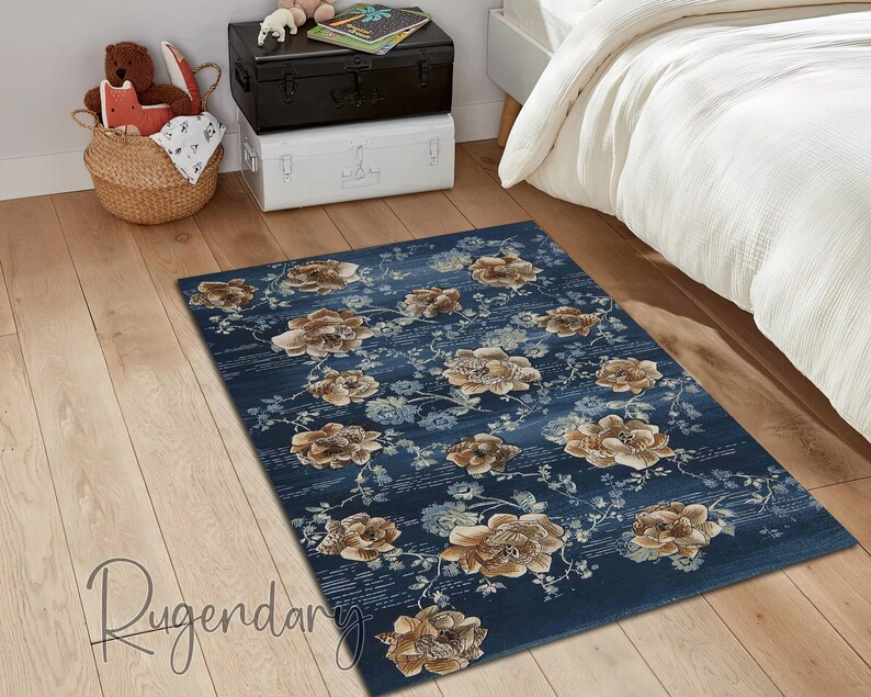 Rose Pattern Rug, Retro Style Modern Carpet, Rustic Home Decor, Floral Printed Rug image 2