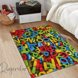 Colorful Alphabet Rug, Kids Room Mat, Educational Nursery Mat, ABC Carpet, Baby Gift
