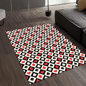 Alfombra de naipes, alfombra con temática de póker, decoración de casino, tapete para sala de juegos, picas, corazones, tréboles y diamantes