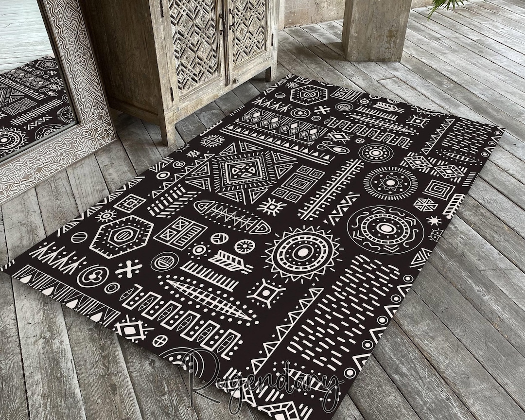 Tapa Motif Rug: Tribal Bohemian Printed Carpet - Etsy