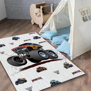 Alfombra moderna y ultrasuave con temática de Monster Truck para habitación infantil, ideal como regalo para bebé.
