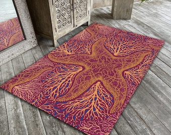 Starfish Rug Ocean Theme Carpet Coral Reef Boho Style Beach House Decor Sea Life Floor Mat