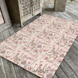Butterflies and Flowers Pattern Decorative Rug, Nonslip Living Room Floral Carpet, Kitchen Runner Rug, Botanic Mat Decor