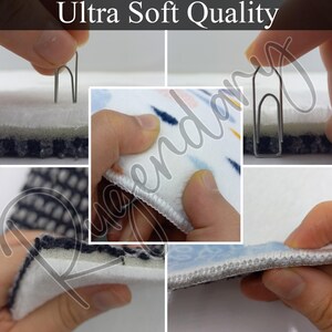 The image is a collage of five close-up photos of a person's hands holding a clip and a piece of fabric, with the text "Ultra Soft Quality" overlaying the images.