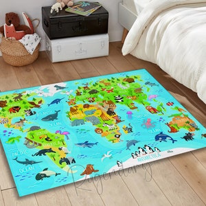 Weltkarte mit Erde, Weltkarte mit Erde, Lernmatte für Kinder, Kindergarten Deko, Schulteppich