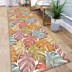 Monstera Blätter Muster Retro-Stil Teppich Läufer, Botanischer Teppich Läufer, Tropischer Teppich Läufer, Tropischer Teppich Läufer
