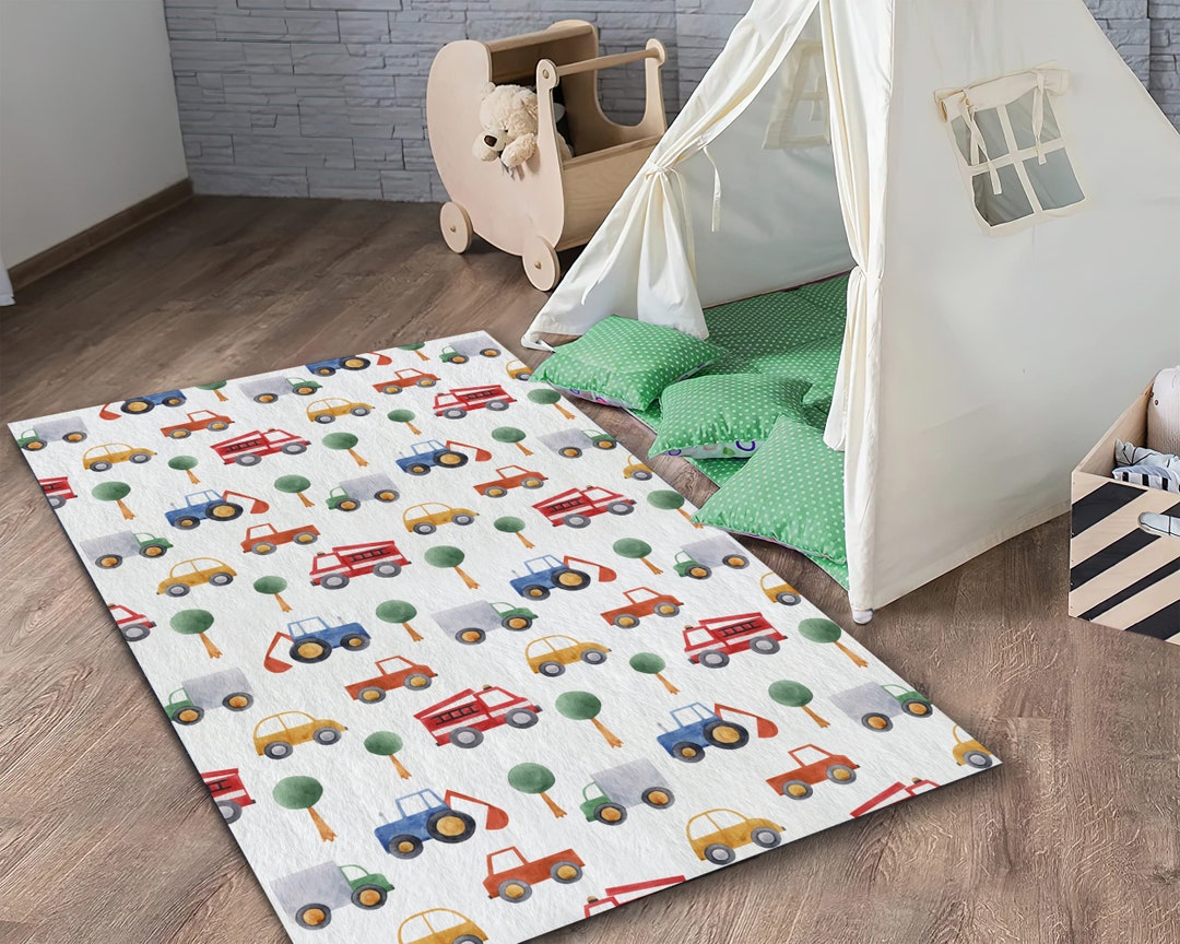 Baby Car Vehicle Rug, Firetruck Pattern Carpet, Children Room Rug