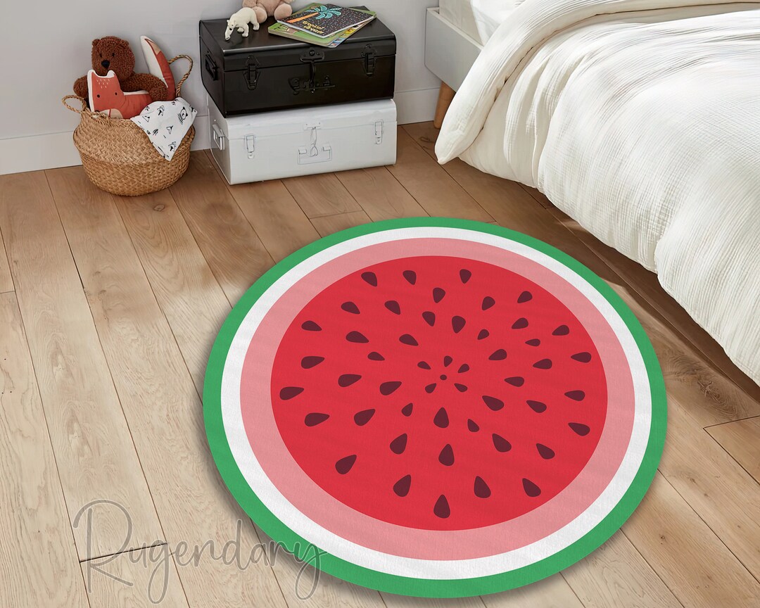 Cartoon Watermelon Rug, Red and Green Round Mat, Baby Room Carpet ...