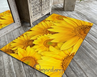 Sonnenblumen Teppich, Gelber Teppich, Natur Teppich, Botanischer Teppich, Natürliche Dekoration, Wohnzimmer Teppich