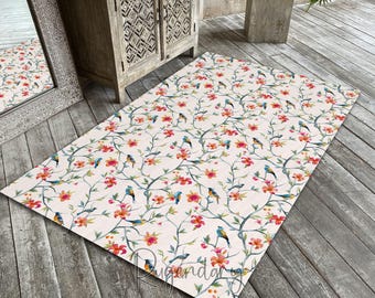 Watercolor Birds Area Rug: Pretty Floral Home Decor