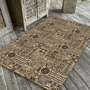 Hawaiian Motif Rug, Tribal Mat, Non-Slip Soft Carpet for Living Room, Kitchen, Tropical Home Decor