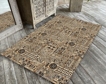 Hawaiianischer Motivteppich, Tribal Matte, rutschfester weicher Teppich für Wohnzimmer, Küche, tropische Wohnkultur