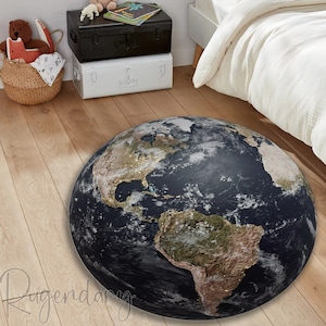 Dywan Ziemia Planeta, Dywan Mapa Świata, Mata 3D, Dekoracyjny Okrągły Dywan Podłogowy, Dekoracja Kosmiczna, Prezent Na Parapetówkę