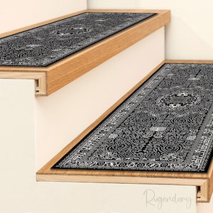 Black and White Boho Stair Rug: Non-Slip Scandinavian Step Mat image 3