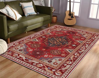 Tribal Red Rug Rustic Oriental Carpet