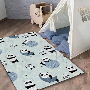 Spacey Panda Rug, Animal Printed Carpet, Funny Kids Rug, Decorative Baby Mat, Panda Decor, Baby Room Carpet
