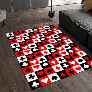 Playing Card Pattern Rug, Casino Style Carpet, Poker Area Mat, Game Room Decor