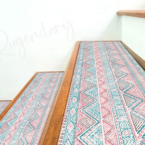 Ethnic Pattern Boho Stair Rug, Bohemian Step Mat, Tribal Geometric Stair Treads Carpet, Stylish Stair Decor, Modern Step Mat