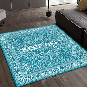 Blue Keep Off White Square Rug, Keep Off Carpet, Keepoff Rug, Cool Rug for Kitchen, Living Room, Bedroom, Sneaker Room Rug, Keepoff Rug