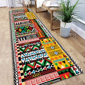 Ethnic Patchwork Motif Pattern Runner Rug, Tribal Hallway Carpet, Washable Nonslip Aztec Mat, Moroccan Runner Rug, Decorative Kitchen Carpet