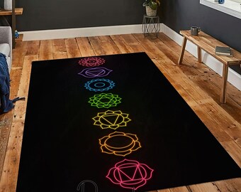 7 Chakras Symbol Rug, Meditation Rug, Chakra Decor, Bedroom Carpet, Yoga Mat