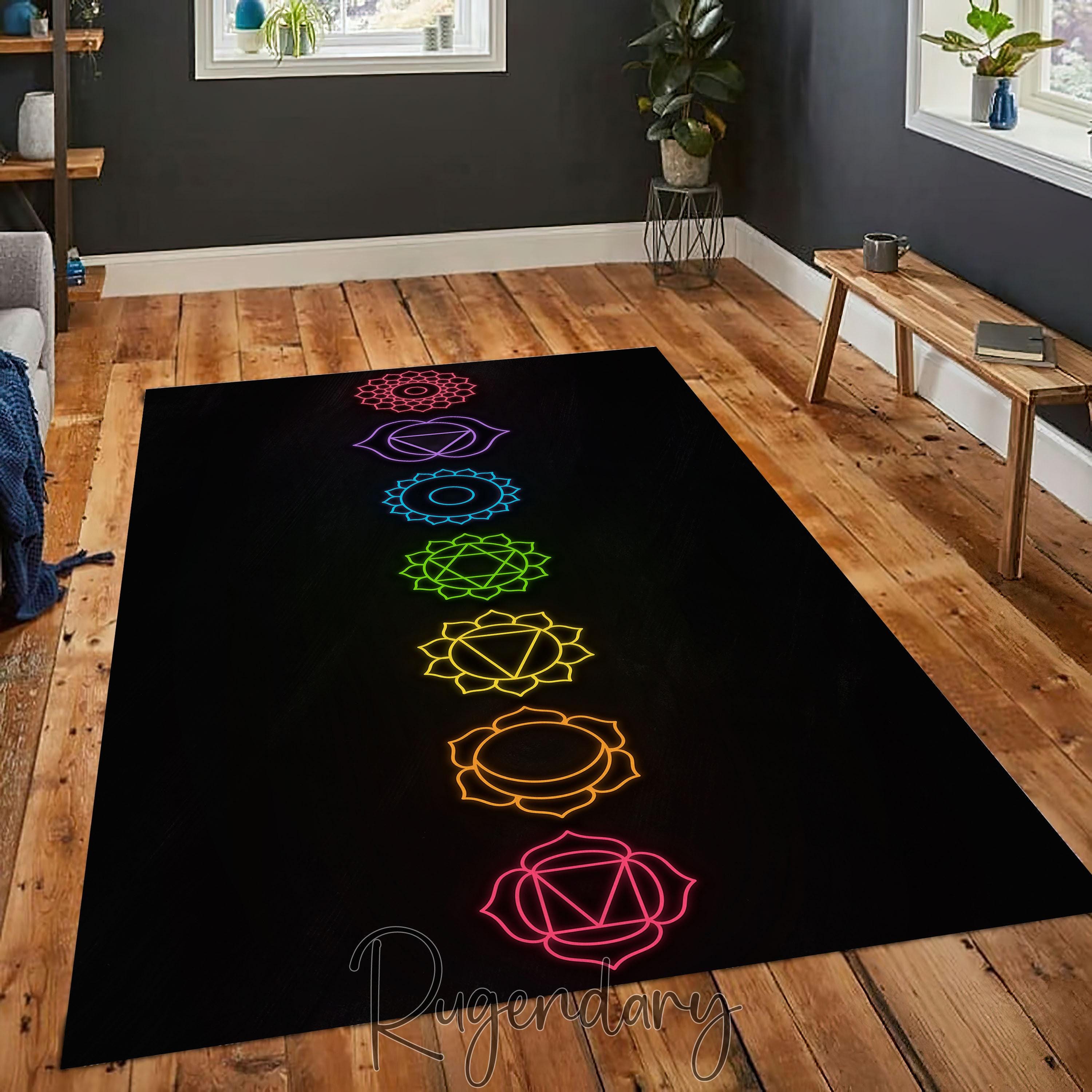7 Chakras Symbol Rug, Meditation Rug, Chakra Decor, Bedroom Carpet
