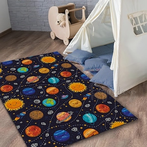 Solar System Rug, Space Themed Children Room Carpet, Planets Rug, Universe Rug, Space Decor