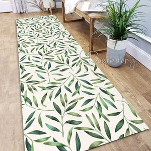 Green Leaves Pattern Runner Rug, Tropical Kitchen Carpet, Summer House Decor, Cool Hallway Runner Rug, Botanical Leaf Carpet
