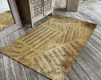 Retro Style Music Rug, Musical Notes Carpet, Music Room Mat, Musician Gift