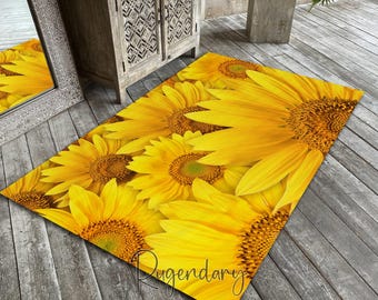 Sunflower Rug, Yellow Carpet, Nature Mat, Botanical Rug, Natural Home Decor, Living Room Rug, Kitchen Carpet