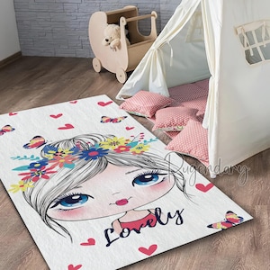 Cute Girl Themed Baby Room Rug, Ultra Soft Flower Pattern Nursery Decor, Butterfly Baby Room Play Mat, Baby Gift