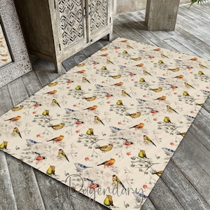 Little Birds Rug, Watercolor Nature Rug, Kitchen Carpet, Nonslip Area Mat for Bedroom, Living Room Rug, Home Decor
