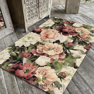 Rose Flower Carpet, Floral Rug, Decorative Mat for Kitchen, Nonslip Floor Cover, Living Room Carpet, Home Decor