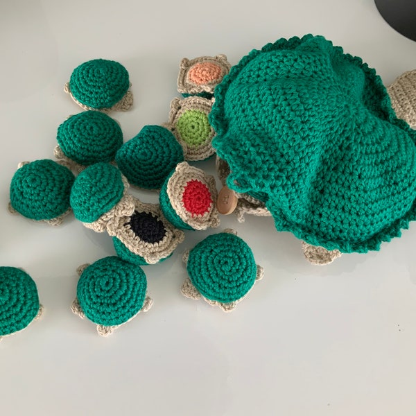 Jeu memory tortue verte au crochet - jeu educatif