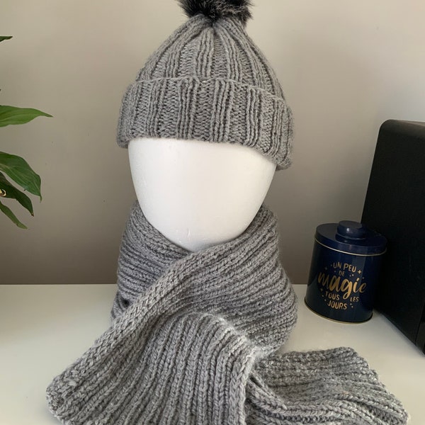 Duo echarpe bonnet gris