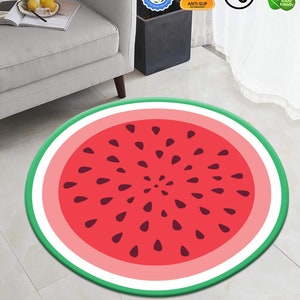 Watermelon Rug, Round Kitchen Carpet, Fruit Décor, Cute Nursery Play Mat, Birthday Décor, Cute Round Rug, Home Decor