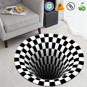 Illusion Rug, 3D Vortex Rug, Optical Illusion Vortex Trick Round Rug For Living Room Rug,Fan Carpet,Area Rug,Non Slip Floor Carpet,