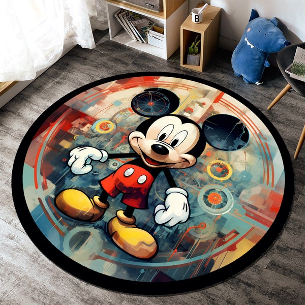 Mickey Mouse Rug, Round Rug, Kids Room Rug, Baby Room Decor, Popular Rug, Nursery Rug, Gift For Kids, Non-slip Rug