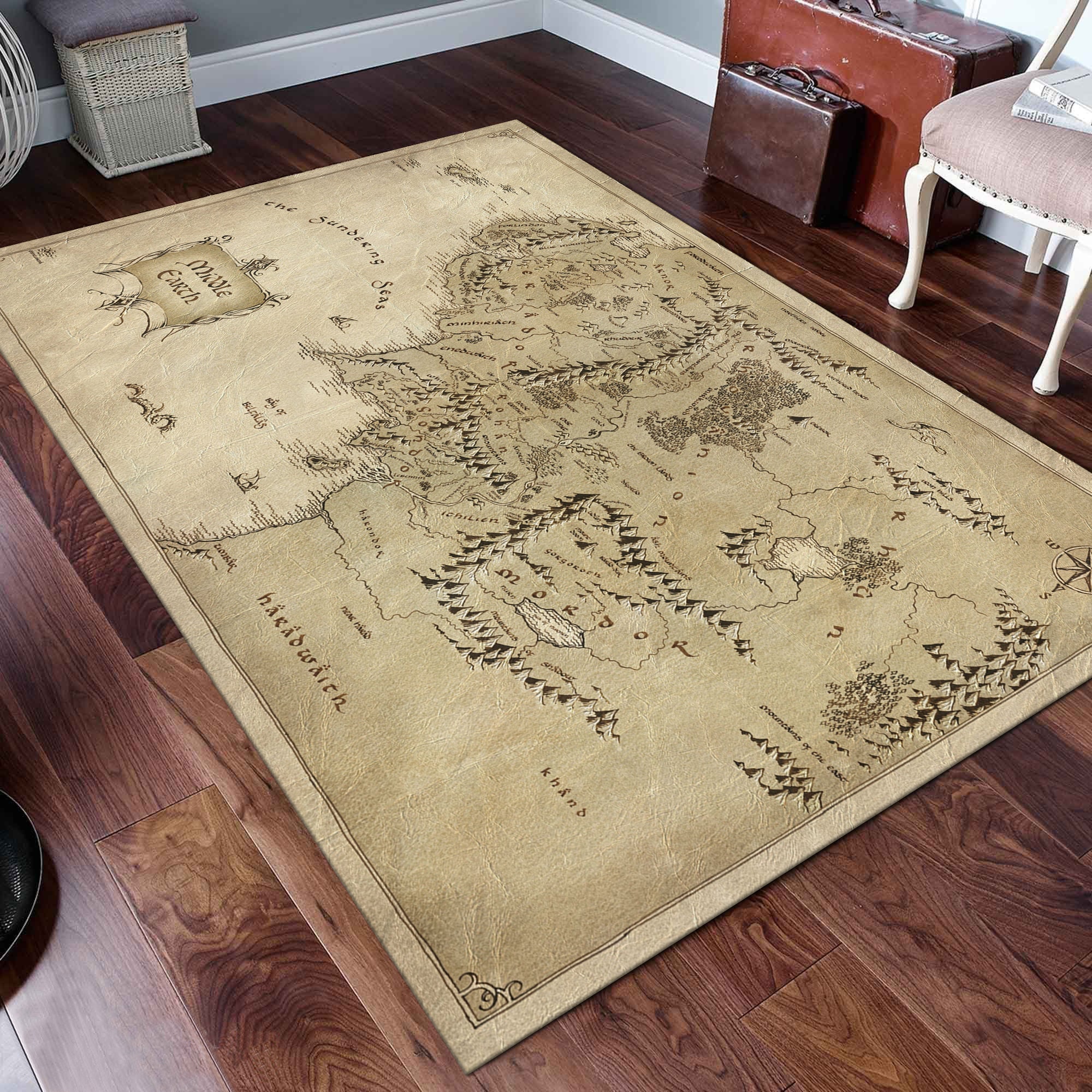 Discover Map Rug, Middle Earth Map Rug, Saloon Rug,Earth rug, Modern rug