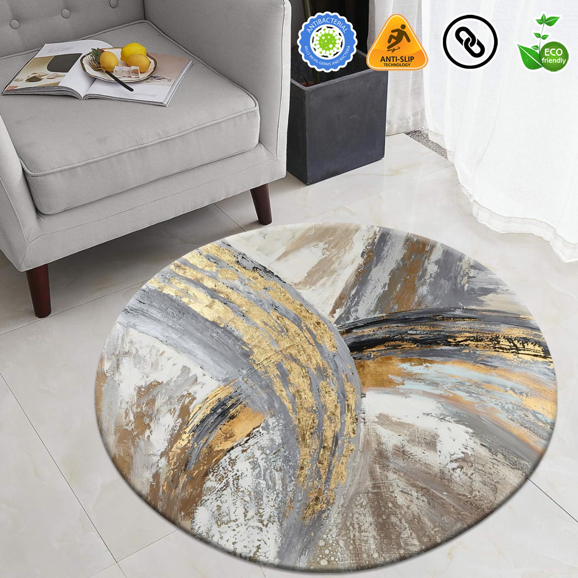 Gray and Gold Rug Marble Area Rug for Living Room Modern Etsy