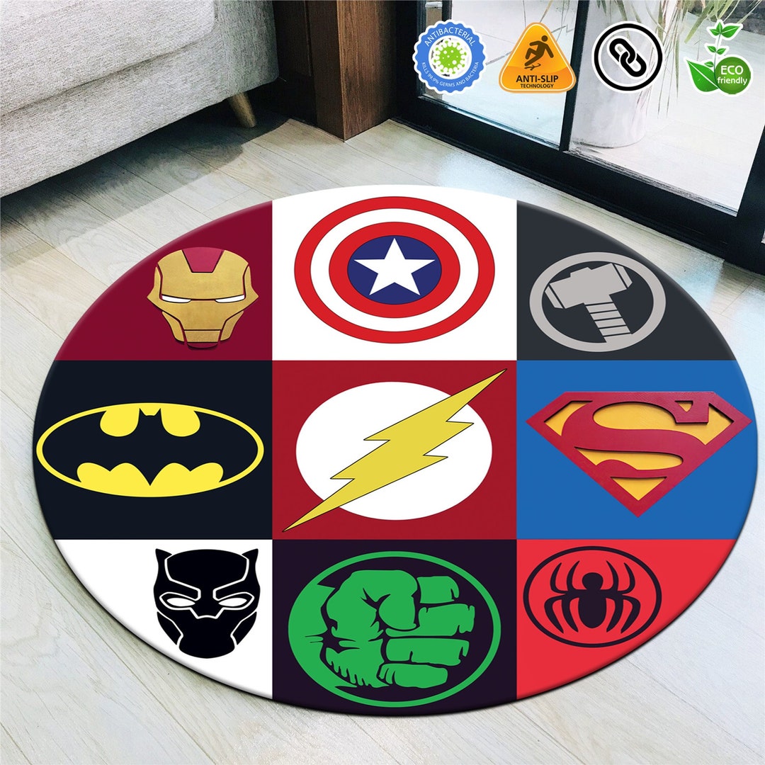 Super Hero Logo Patterned Nursery Carpet, Avengers Rug, Ironman ...